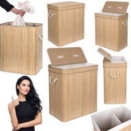 KOSZ NA PRANIE BIELIZNĘ DO ŁAZIENKI DUŻY BAMBUSOWY DWIE KOMORY 100L