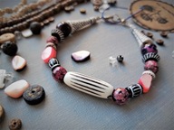 CITY JUNGLE bransoletka różowo-czarny rodonit agat perła BlackberriesArts