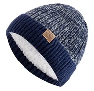 Gruba czapka zimowa ocieplana granatowa