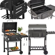 GRILL WĘGLOWY OGRODOWY Z POKRYWĄ RUSZT ŻELIWNY KÓŁKA PROSTOKĄTNY STAL