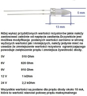 Dioda LED 5mm czerwona Rocket cena za 2 sztuki + odpowiednie oporniki