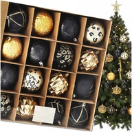 BOMBKI CHOINKOWE NA CHOINKĘ ZŁOTE CZARNE OZDOBY DEKORACJE 8CM 16SZT KOMPLET