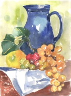 = Obraz =martwa natura=akwarela=owoce=