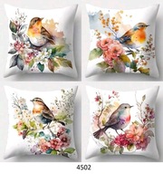 Poszewki na poduszki 4szt 45x45cm wiosna ptaki kwiaty 4502
