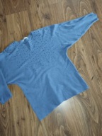 SZACHOWNICA sweter damski niebieski prosty do bioder Sweter rękaw 3/4 M