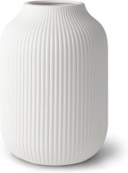 WAZON CERAMICZNY BIAŁY 20 CM RYFLOWANY DEKORACYJNY NA KWIATY NOWOCZESNY