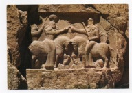 Pocztówka Persepolis w Iranie płaskorzeźba w Naqsh-e Rostam