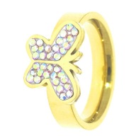 35259 Pierścionek stal chirurgiczna średnica 20 mm motyl z cyrkoniami AB