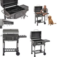 GRILL WĘGLOWY OGRODOWY DUŻY ŻELIWNY RUSZT Z POKRYWĄ KÓŁKAMI PÓŁKĄ POPIELNIK