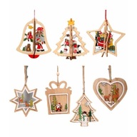 Drewniane ozdoby na choinkę zestaw świątecznych zawieszek, ręcznie zdobione