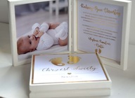 Podziękowanie dla chrzestnych/skrzyneczka BIAŁA / złota / zdjęcie dziecka