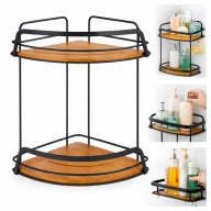 PÓŁKA ŁAZIENKOWA SZAFKA ORGANIZER NAROŻNA CZARNA DREWNIANA 2POZIOMY DO DOMU