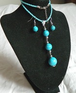 Turkus niebieski, duży wisior i kolczyki, zestaw biżuterii