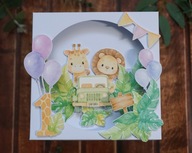 Kartka 3D na roczek Safari, pudełko, personalizacja