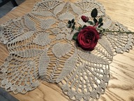 Obrus serwetka serweta szydełkowe misterne rękodzieło lniany kolorśr65