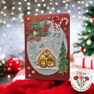 Ręcznie robiona kartka świąteczna 3D – Magiczny Zimowy Domek DJora