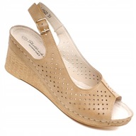 Skotnicki sandały z połyskiem, wygodne lekkie skóra koturn rozmiar 39