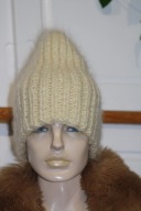 CZAPKA banie RĘKODZIEŁO MOHER ecru smietana