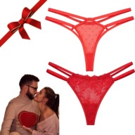 CZERWONE STRRINGI KORONKOWE MAJTKI WALENTYNKI DLA NIEJ CUDOWNY PREZENT LOVE