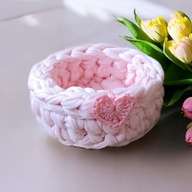 Mini Koszyczek Handmade, Różowy z Sercem, Organizer, Prezent