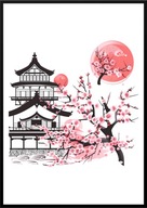 A2 PLAKAT OBRAZ JAPONIA AZJA KWITNĄCA WIŚNIA DOM JAPOŃSKI SAKURA BARWY RÓŻU