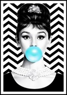 A2 PLAKAT OBRAZ AUDREY HEPBURN Z BALONEM, FILM KINO CZARNO BIAŁY TURKUS