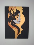 Obraz Kobieta Jeleń Złoto Ręcznie Malowany na Płótnie Nowoczesny Glamour