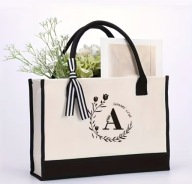 TORBA Z INICJAŁEM Z PŁÓTNA DUŻA TOREBKA DAMSKA NA PREZENT ZAKUPY