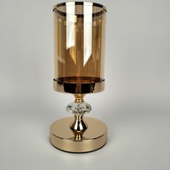 Świecznik złoty metalowy glamour z szklanym kloszem nowoczesny kryształowy