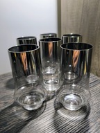 Szklanki platynowe dymne do napojów, drinków 6 szt vintage PRL lata 70-te