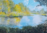 Jesień nad wodą akwarela format A4