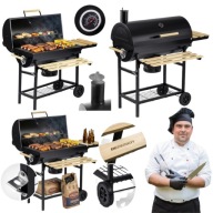 GRILL GRIL WĘGLOWY OGRODOWY DUŻY NA KÓŁKACH PÓŁKA TERMOMETR KOMIN POPIELNIK