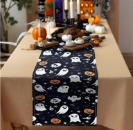 Bieżnik na stół Obrus DEKORACJA HALLOWEEN Dynie Duchy - czarny 33x183 cm
