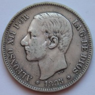 Hiszpania 5 peset 1885 - król Alfons XII - srebro