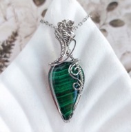 Naszyjnik z zielonym malachitem, kamień naturalny w stali, prezent dla Mamy