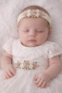 Zestaw kremowa koronkowa opaska oraz pasek do sukienki chrzest sesja
