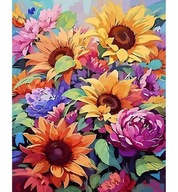 Malowanie po numerach zestaw z pędzelkami bez ramy 40 x 50cm łąka kwiaty