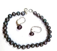 komplet bransoletka kolczyki srebro perły pawie JUBIREX