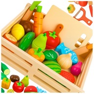 ZESTAW DLA DZIECI DREWNIANE OWOCE WARZYWA DO KROJENIA MAGNES ZE SKRZYNKĄ