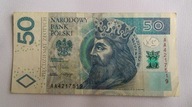 PIĘĆDZIESIĄT ZŁOTYCH 50, BANKNOT PIERWSZA SERIA AA4217519, 2012 ROK, RZADKI