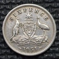 *AUSTRALIA [1931]*6 pensów 1951 Jerzy VI, Herb, Gwiazda Zwierzęta Ptak Emu