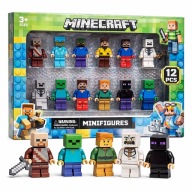 Zestaw 12 figurek pixelowych MINECRAFT +Akcesoria klocki ludziki