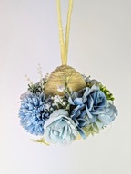 Jajko wielkanocne dekoracyjne z mechatego sznurka i kwiatów, rękodzieło