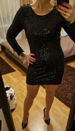 Piękna czarna, wyszczuplająca sukienka Cubus cekiny 34