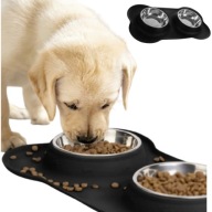 PODWÓJNA MISKA DLA PSA KOTA 0,45L PODKŁADKA SILIKONOWA CZARNA 0,46 L