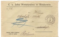 C.K. IZBA NOTARYALNA W KRAKOWIE -do SUCHA -koperta -1904 rok