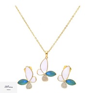 Kom47323 Komplet złocony dziecięcy motyl niebieski