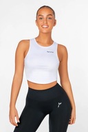 KOSZULKA BLUZKA CROP TOP BIAŁY S SPORTOWY SIŁOWNIĘ FITNESS BEZSZWOWY TERMO