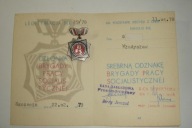 Odznaka Brygady Pracy Socjalistycznej - klasa srebrna + legitymacja 1979 r.