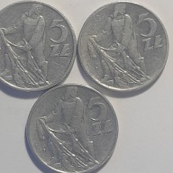 5 zł. 1959, SUPER STAN, trzy monety razem.